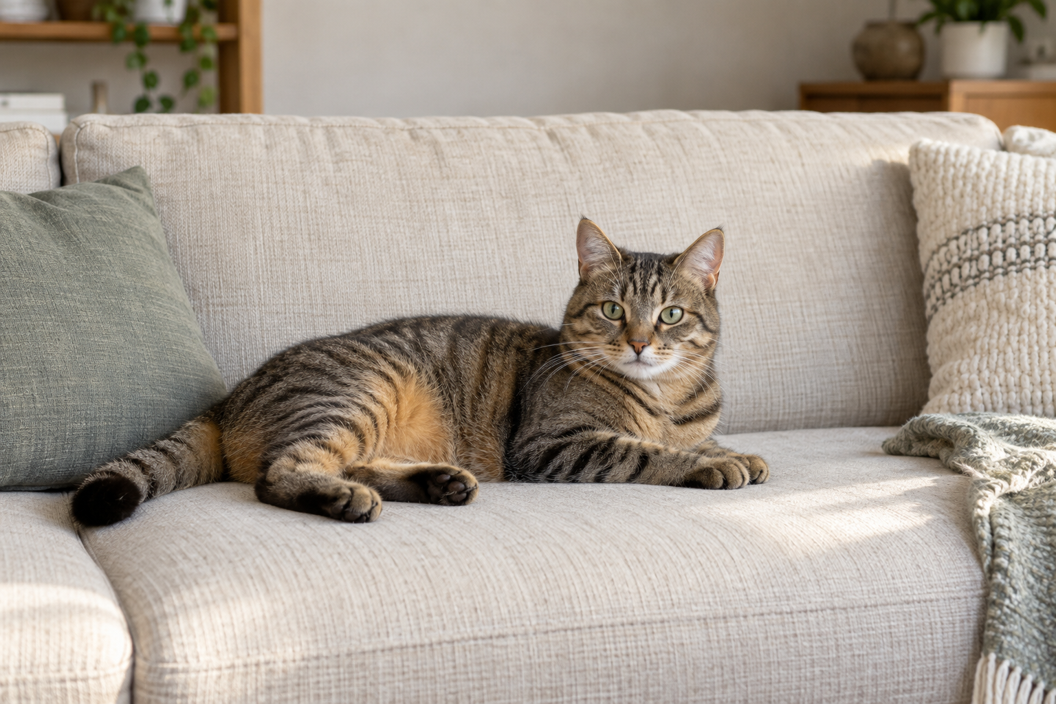 Symbolbild einer Katze auf einem Sofa